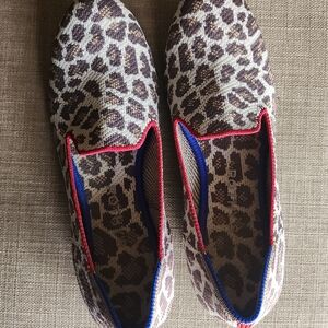 Rothy's Leopard Print Flats with Red and Blue Trim Size 7